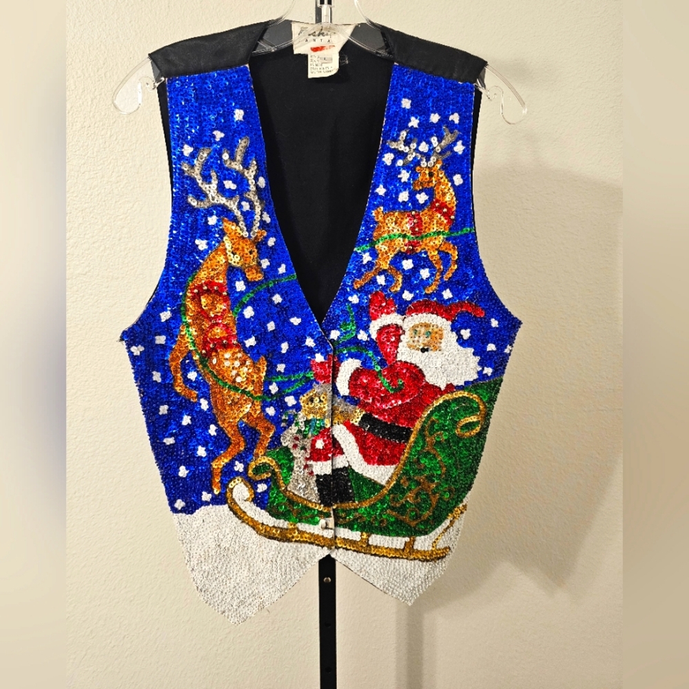 Fashion Fantasy Santa Beaded Christmas Vest. Sz Large